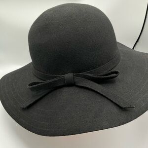 Black Wool  Floppy Hat Bow Detail one size fits most